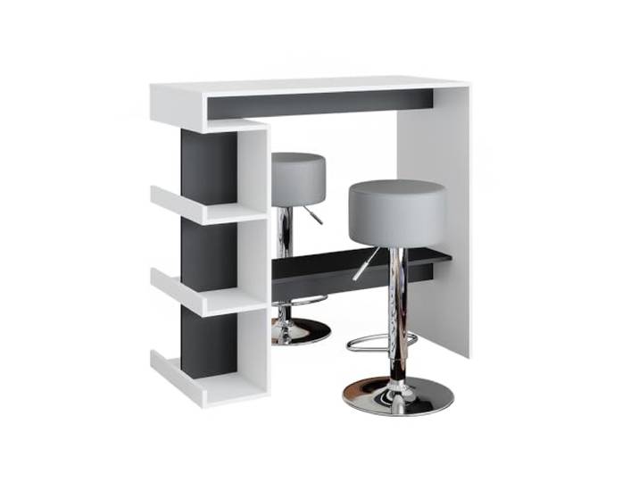 Vicco Bartisch-Set Dana, Weiß, 108 x 50 cm mit 2 Barhockern, mit offenen Ablagen zur Nutzung als Stehtisch