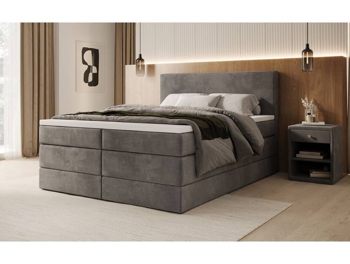 Boxspringbett Noren mit Stauraum in Samt - 160x200 - Blau - H3 (70-100kg) - Luxusbetten24