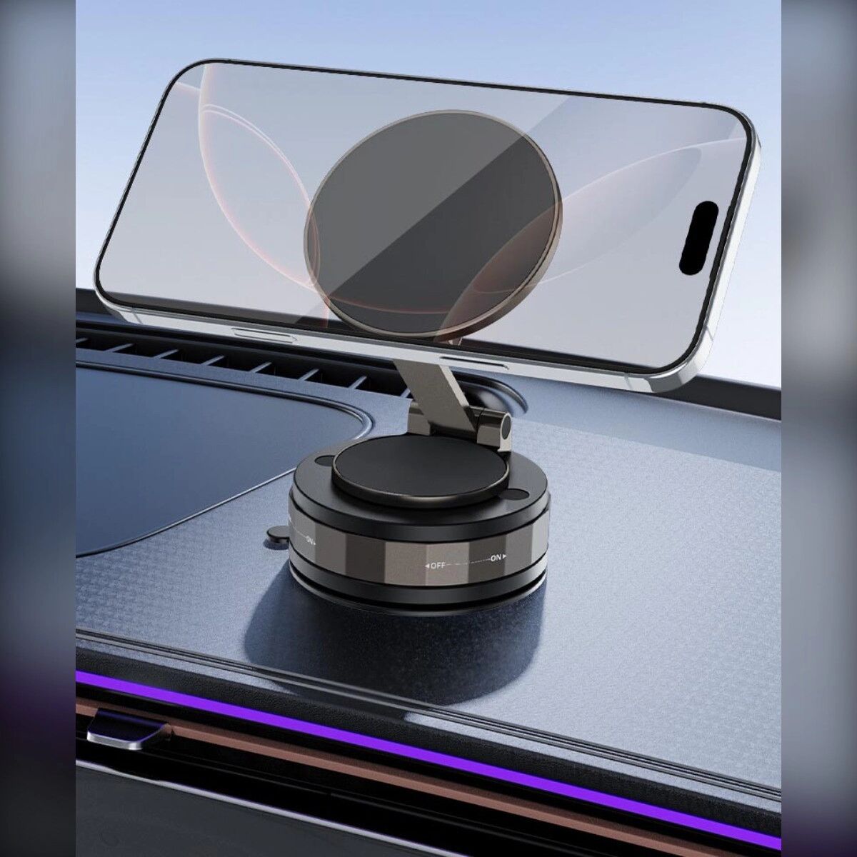 INF Support Téléphone Magnétique à Ventouse 3 Volets – Rotation 360°, Double Anneau Magnétique, ABS+Alliage d'Aluminium,