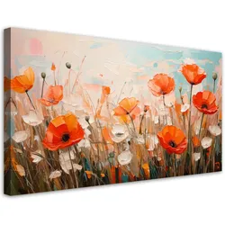 LEINWANDBILD Mohnblumen Blumen auf einer Wiese 80x40cm