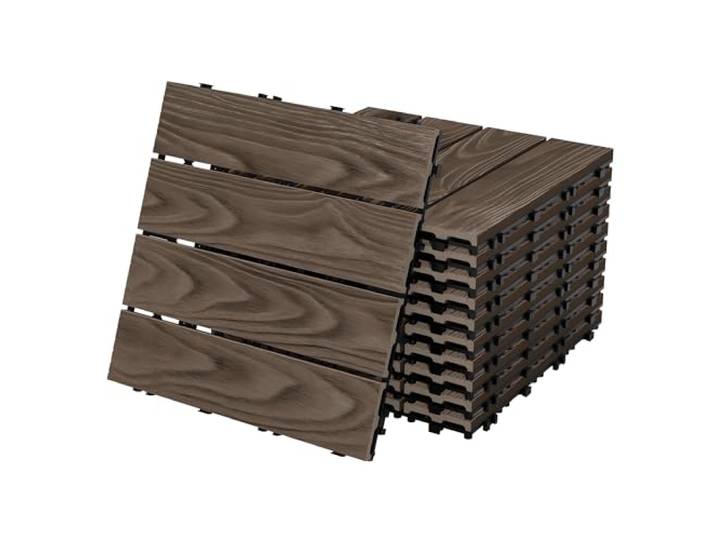 ECD Germany WPC Terrassenfliesen 30x30 cm/11 Stück=1m², Dunkelbraun Holzoptik, Bodenbelag mit Klicksystem & Drainage, Terrassendielen Balkonfliesen Holzfliesen, Klickfliesen für Terrasse Garten Balkon