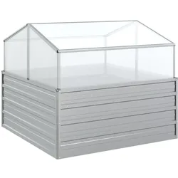 Helloshop26 - Hochbeet für Pflanzen Blumen Terrasse Garten mit Gewächshaus 100 x 100 x 85 cm silber 02_0039768