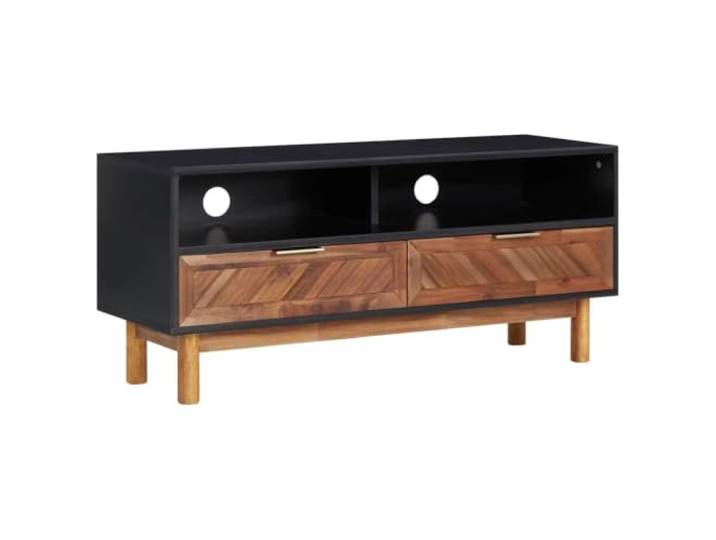 LMTYOENFG TV Lowboard 100x35x45 cm Akazie Massivholz Fernsehtisch Schwarz Stilvolles Phonomöbel mit 2 Schubladen und Ablage für Fernseher und Receiver im Wohnzimmer oder Schlafzimmer.
