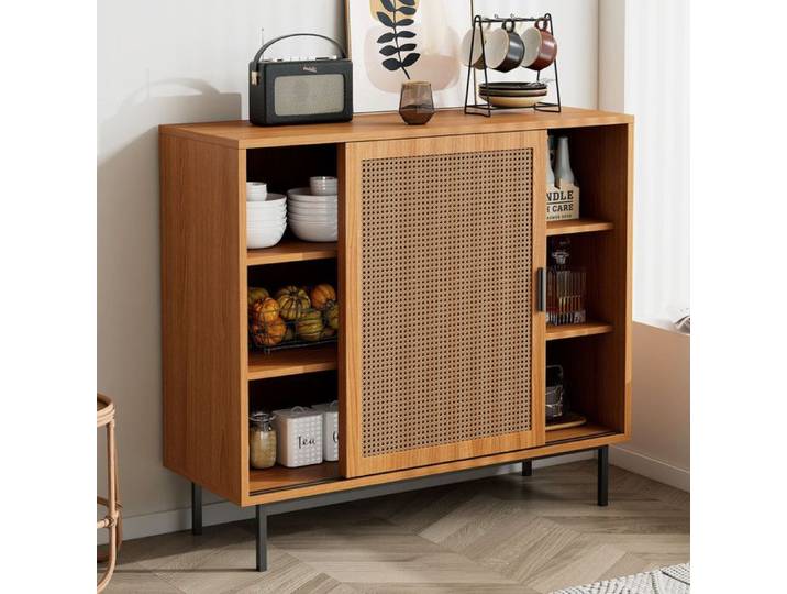 Buffet 100x37x90 cm avec 2 portes coulissantes Buffet de cuisine avec étagère réglable Buffet en bois pour salon