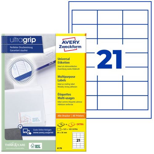 AVERY Zweckform 630 Etiketten 6170 weiß 64,0 x 36,0 mm