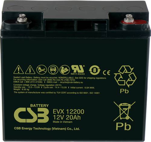 CSB Battery EVX 12200 EVX12200 Bleiakku 12V 20Ah Blei-Vlies (AGM) (B x H x T) 181 x 167 x 76mm M5-Schraubanschluss Zyklenfest