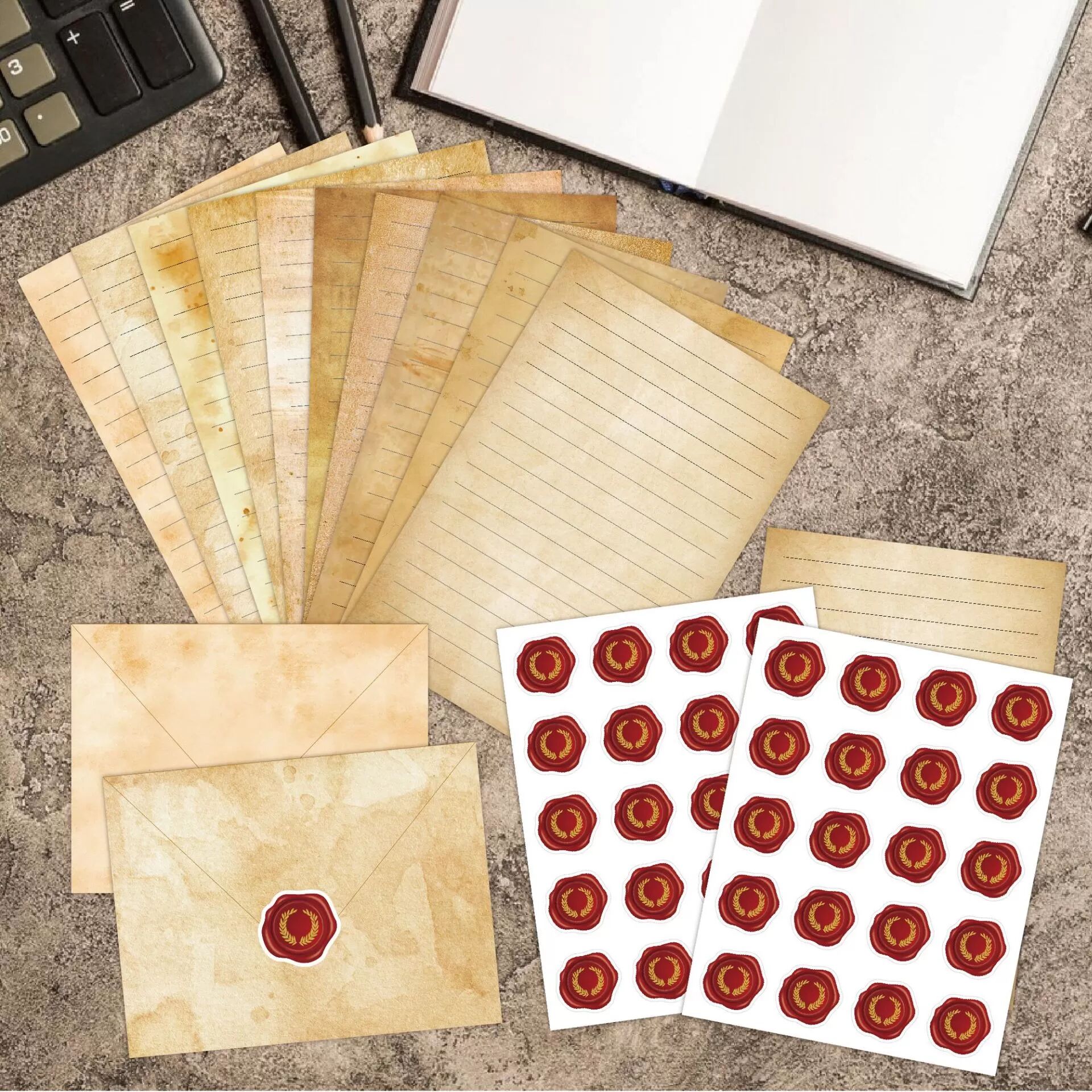 INF Vintage Briefpapier-Set - 160-teilig, Briefpapier und Umschläge