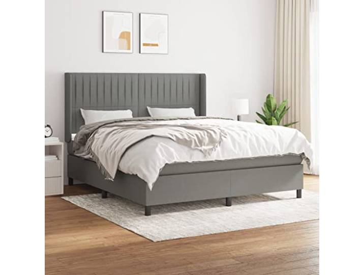 RJPLMFV Komplettes Bett, Dunkelgrau, 160 x 200 cm, mit Taschenfederkernmatratze