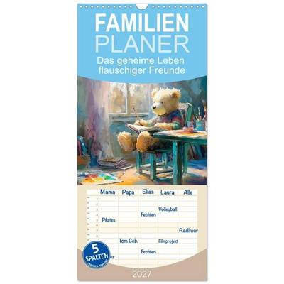 Familienplaner 2027 - Das geheime Leben flauschiger Freunde mit 5 Spalten (Wandkalender, 21 x 45 cm) CALVENDO