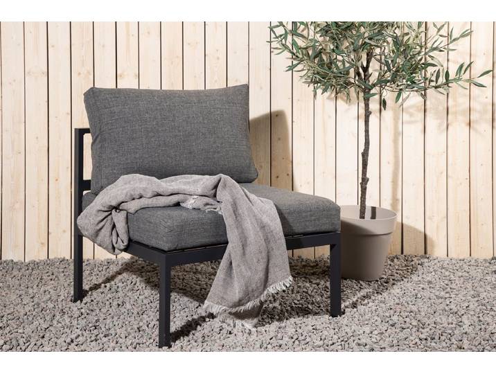 Garten Loungesessel Rika - Outdoor-Sessel mit Aluminium Gestell und zwei Kissen - Grau-Schwarz - Luxusbetten24
