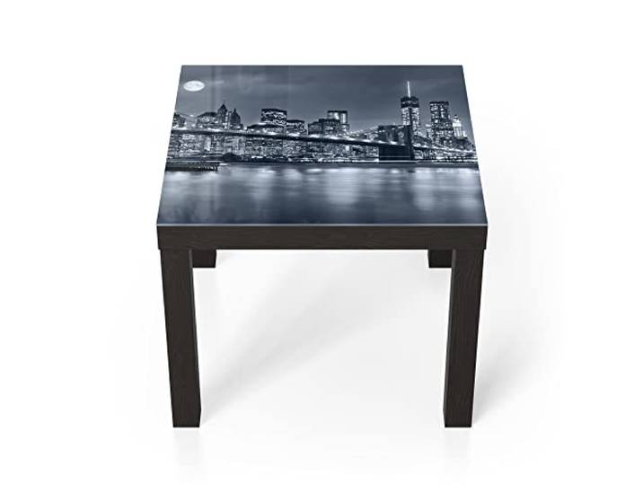 DEQORI Glastisch schwarz klein 55x55 cm Motiv Vollmond über New York ausgefallener Beistelltisch aus Glas Hochglanz Couchtisch fürs Wohnzimmer moderner Couch Tisch mit Design