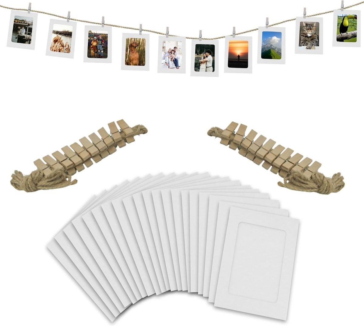 Set van 40 witte papieren fotolijsten met compleet ophangsysteem voor decoratie