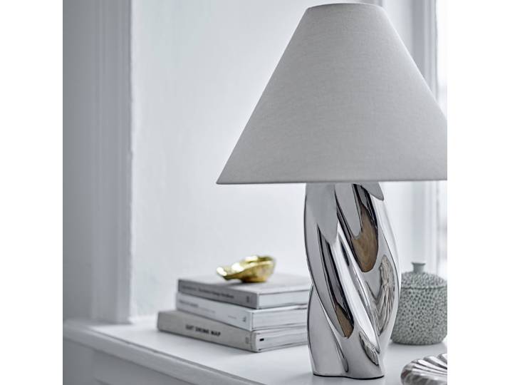 Silva Tischleuchte, Steingut, Leinen, silber - BLOOMINGVILLE - Wohnzimmer - Modern - Keramik - Einflammig