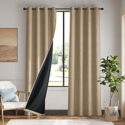 LightInthebox Curtain Drapes Linen Look 100% Blackout Curtains Coated Cotton Linen Fabric Natural Textured Drapes for Home Decor and Privacy