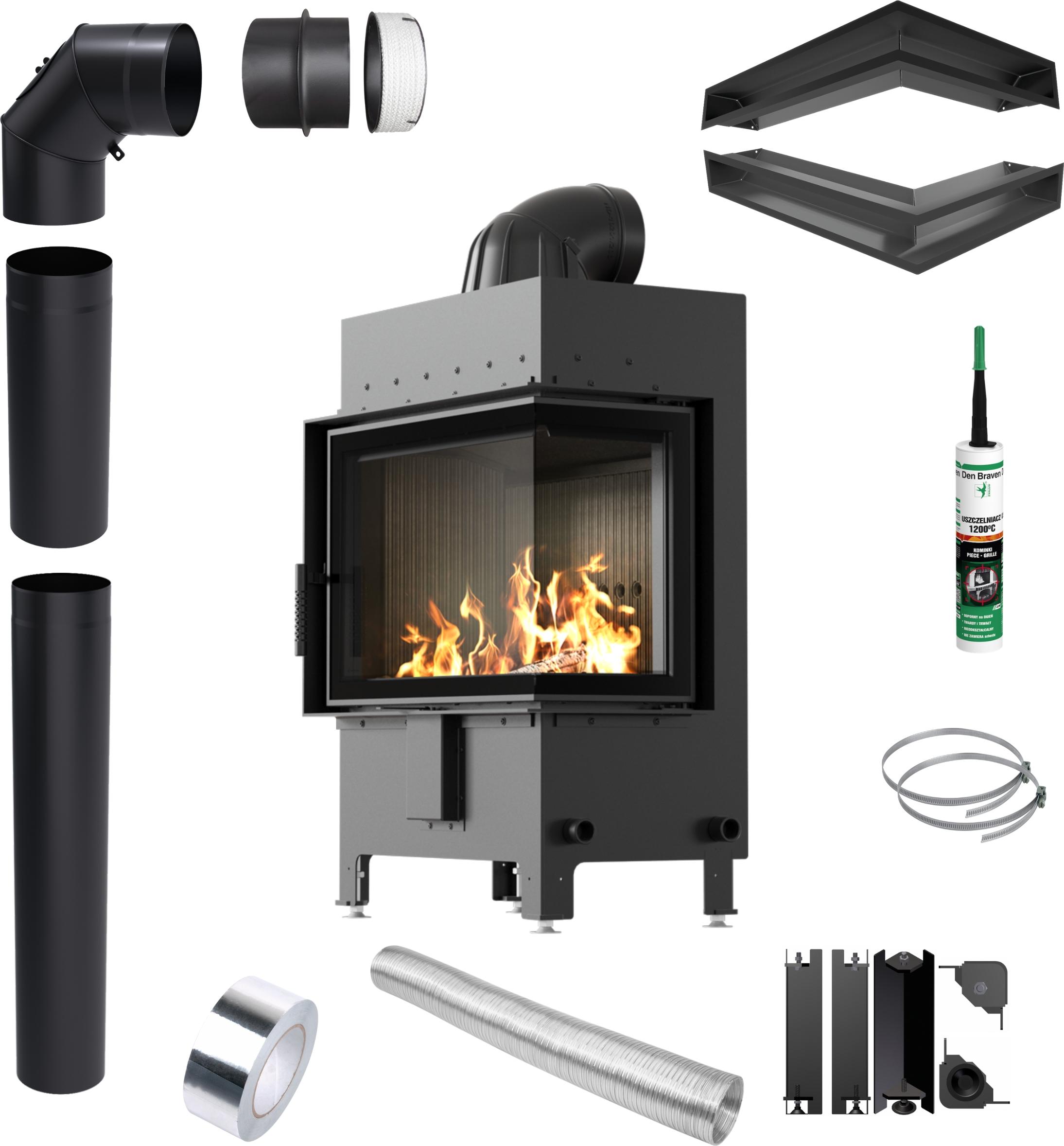 KRATKI LUCY Rechts Kamineinsatz 12 kW fi200 BLACK Lufty Rohrsatz