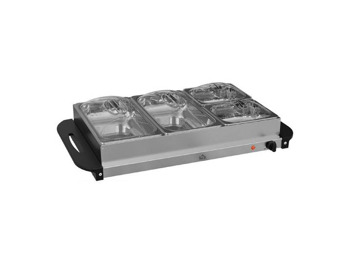 FELIXLEO Warmhalteplatte 2-in-1 Buffetwärmer 6,8 L Warmhalteplatte 300 W Edelstahl Silber