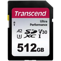 Transcend SD Card SDXC SDC340S 160/90 MB/s (512 GB, SDXC, U3, UHS-I), Speicherkarte, Schwarz