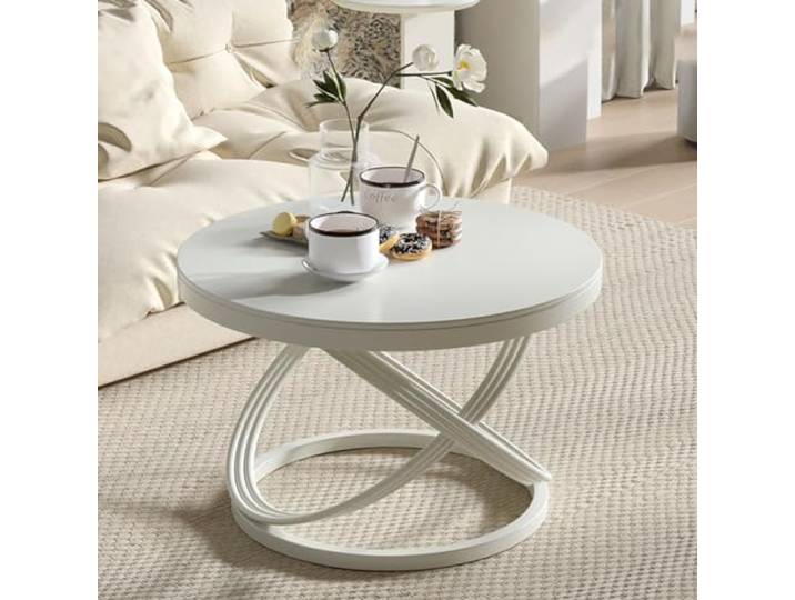 OIFAODAO Runde Tische， Dekorativer Sockeltisch, Akzenttisch for Wohnzimmer, Schlafzimmer(/White)