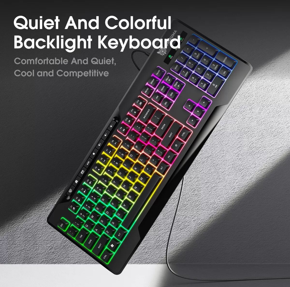 INF Kabelgebundene USB-Tastatur G32 – 104-Tasten Full-Size Membrantastatur mit RGB-Beleuchtung, 10000000 Tastenanschläge,