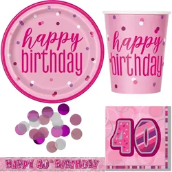 40. Geburtstag Partyset `Pink Schimmer` Einweggeschirr