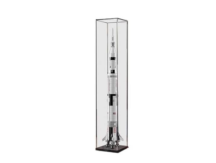 HCAEIOFJ Transparente Acryl-Vitrine für Lego Ideas 21309, anwendbar für Nasa Apollo Saturn V Set, Schaukasten, Geschenk (nur Vitrine) (schwarze Unterseite 2)