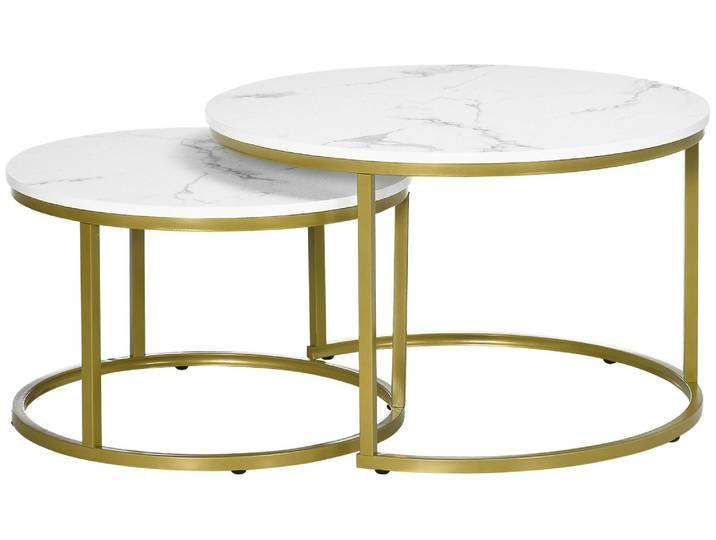 HOMCOM 2er-Set Couchtisch, Runder Beistelltisch, Kaffeetisch mit Stahlgestell
