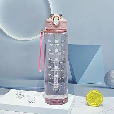 Uplifted Finds Transparent Sports Water Bottle With Time Scale And Carry Strap pink