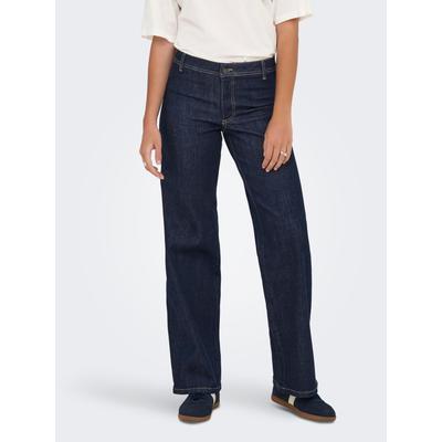 Weite Jeans JDY "JDYVANESSA MIDWAIST WIDE JEANS DBD DENIM", Damen, Gr. L (40), Länge 30, blau (dunkelblau denim), Denim/Jeans, Obermaterial: 98% Baumwolle, 2% Elasthan, unifarben, Jeans