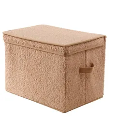 AUFBEWAHRUNGSBOX mit deckel aus bouclé-stoff in beige - 40/28/30 cm