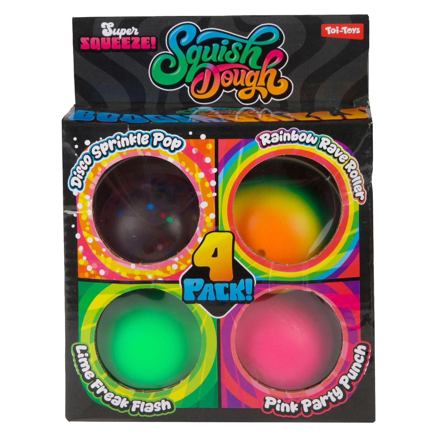 Toi-Toys Squishdough Set Knijpballen Glitter Neon 5cm, 4er-Pack (74667299)