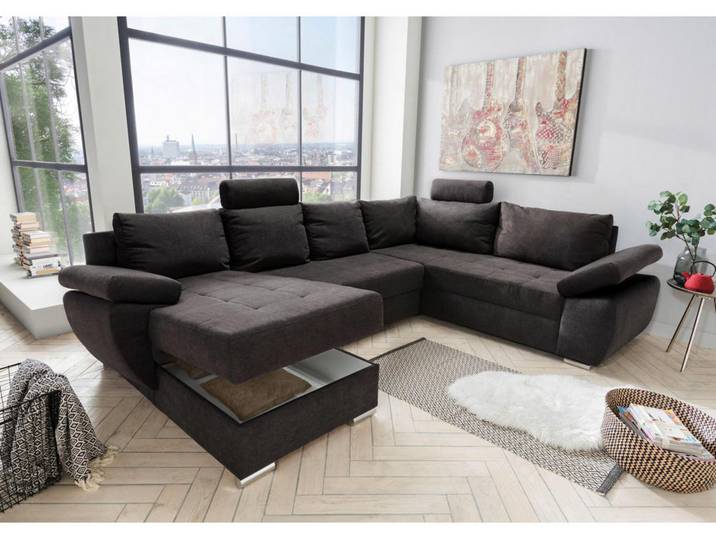 P & B Wohnlandschaft, Braun, Uni, 5-Sitzer, Füllung: Schaumstoff, U-Form, 305x219 cm, Made in EU, Liegefunktion, Wohnzimmer, Sofas & Couches, Wohnlandschaften, Wohnlandschaft U-Form