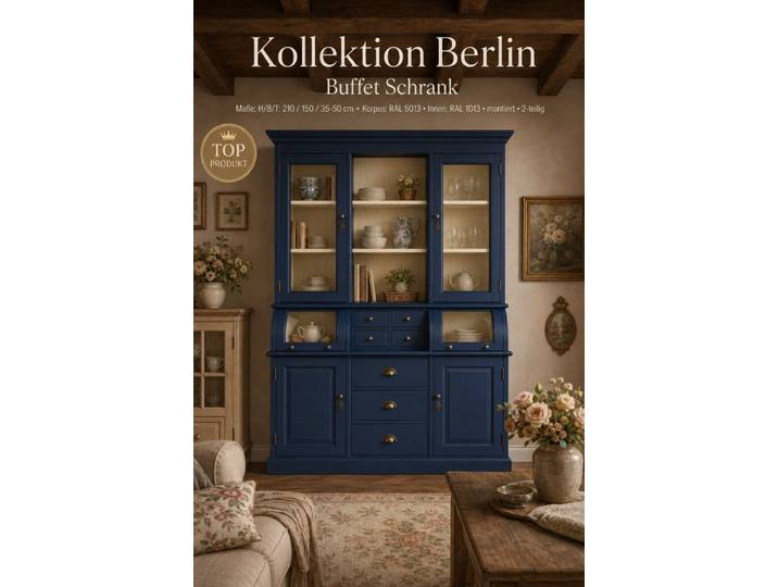 Wohnpalast Buffet Buffet Schrank Berlin Kobaltblau 150 cm im Landhausstil