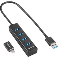 4-Port USB 3.2 Gen 1 Aluminium Hub, USB-Hub schwarz