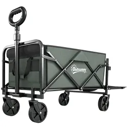 Helloshop26 - Faltbarer Transportwagen mit Rollen 76 x 48 x 92 cm Kapazität 72 L praktische Taschen modern aus grünem Polyester