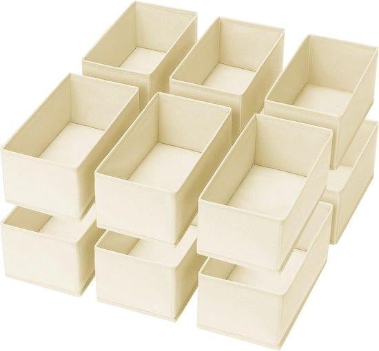 Set van 12 opvouwbare kledingkastorganizers met verdelers, beige, textiel