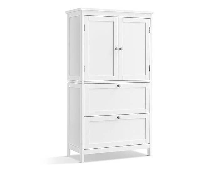 VASAGLE Meuble de Salle de Bain\, Armoire de Rangement\, 2 Portes\, 2 Tiroirs Meuble Haut\, Style Traditionnel\, avec Étagères Réglables\, pour Cuisine\, Blanc Nuage\, Collection Siren BBC551P31