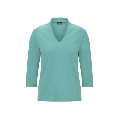 Kurzarmshirt GOLDNER "Elegantes Basic-Shirt mit V-Ausschnitt", Damen, Gr. 46, grün (graugrün), Obermaterial: 100% Baumwolle CO., Modisch, V-Ausschnitt, Shirts, V-Ausschnitt
