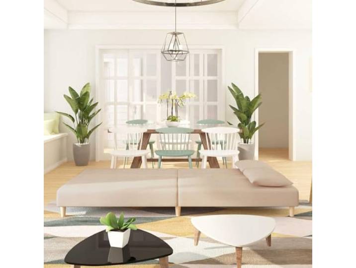 KTHLBRH Schlafsofa für 2-Sitzer, cremefarben, Stoff 200 cm Holzgestell, Schaumstoff, umwandelbar, 110 kg pro Sitzplatz, für Wohnzimmer
