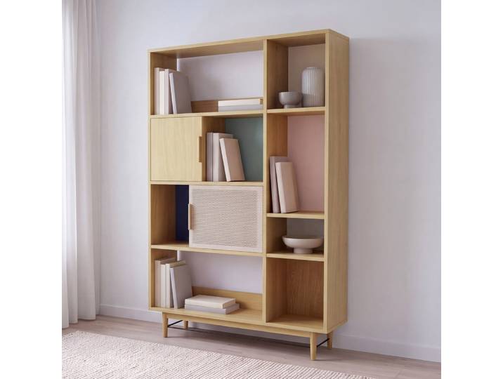 2-türiges Bücherregal mit mehrfarbigen Regalböden L112