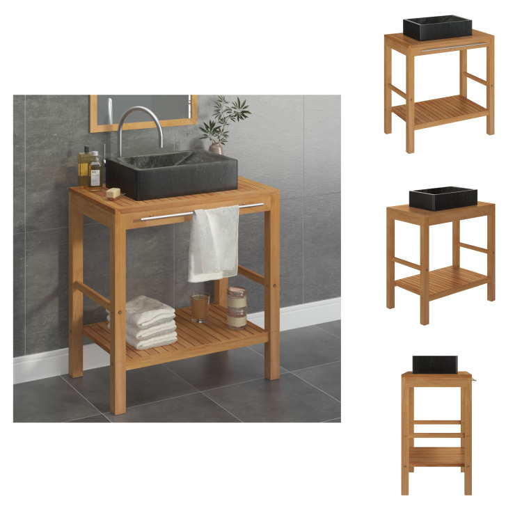 vidaXL Waschtisch Massivholz Teak mit Waschbecken Marmor Schwarz - Badezimmerwaschtische