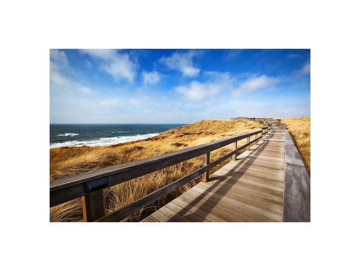 Magnettafel - Dünenweg auf Sylt Stahl, lackiert & Vinyl-Spezialfolie Rückseitige Aufhängungsösen Blau 90 x 60cm