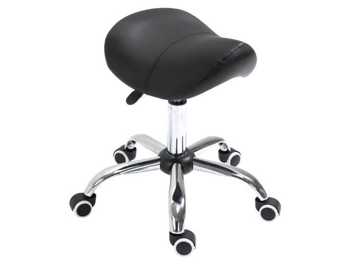 Tabouret Selle de Cheval Ergonomique avec Roulettes Hauteur Réglable Tabouret de Travail Coiffure Tatouage Noir 52x53x49-61cm