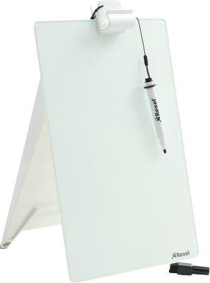 Glas-Notizboard Nobo Diamond, für Schreibtische, B 216 x T 30 x H 297 mm, mit Marker & Montagematerial, weiß