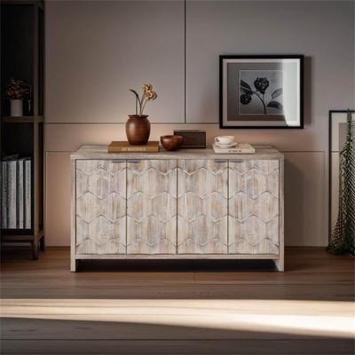 DEVERA Farmhouse Style 4 Door Wooden Cabinet