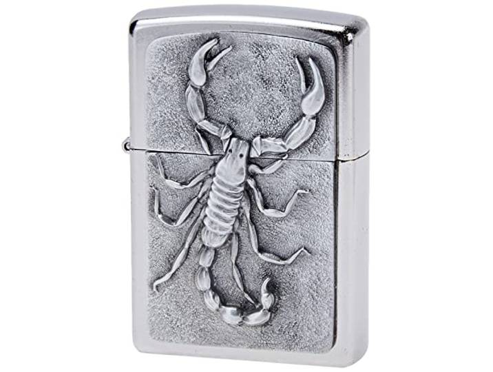Zippo Stormaansteker - Zodiac Scorpion, satijn-chroom, embleem - Navulbaar - Herbruikbaar - Windbestendig design - Geschenkdoos - Made in USA