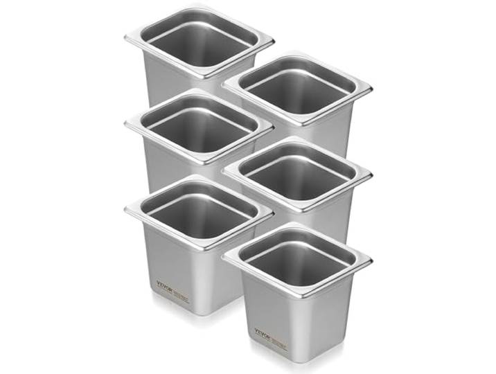 VEVOR Bac Gastronorme GN 1/6 Lot de 6\, Récipient Inox pour Bain-marie 0\,8 mm d'Épaisseur\, Bac Inox Alimentaire 16 cm Profondeur\, pour Fours à Convection\, Réfrigérateurs\, Stockage\, Restauration