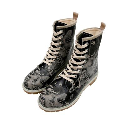 Schnürboots DOGO "Long Boots Schnürstiefel Supper Blackwhite Damen Stiefeletten", Damen, Gr. 38, gefüttert, Normalschaft, schwarz, Lederimitat, Schuhe Schnürboots, Handgefertigt