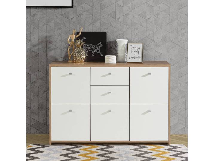 Buffet Rison IV 114 x 77 x 30cm Blanc/Imitation chêne Artisan/Blanc