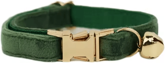 Inspire Picks Personalized Velvet Cat Collar With Engraved Name & Bow Bell green