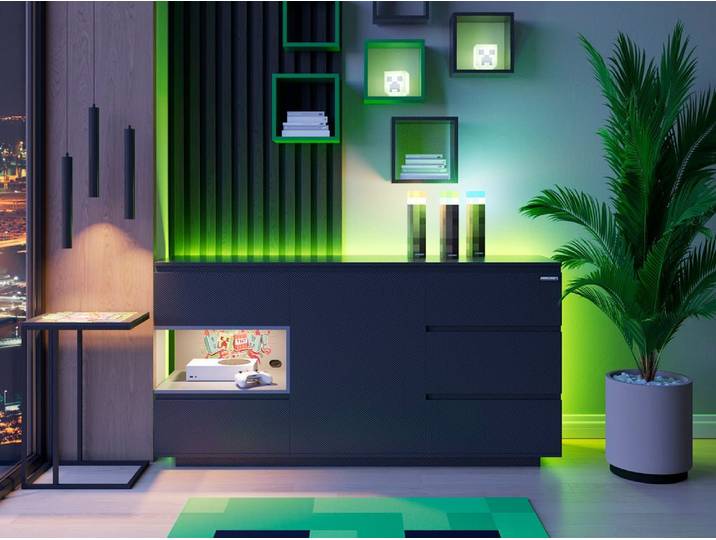 Minecraft Kommode „PixelVault“ – mit LED, 5 Schubladen & Konsole-Fach - Luxusbetten24